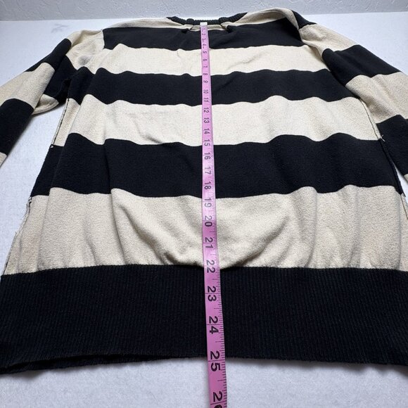 ATTICUS Women Pullover Sweater Crew Neck Striped Pocket Sz L Black Tan 94-8 - Picture 11 of 12